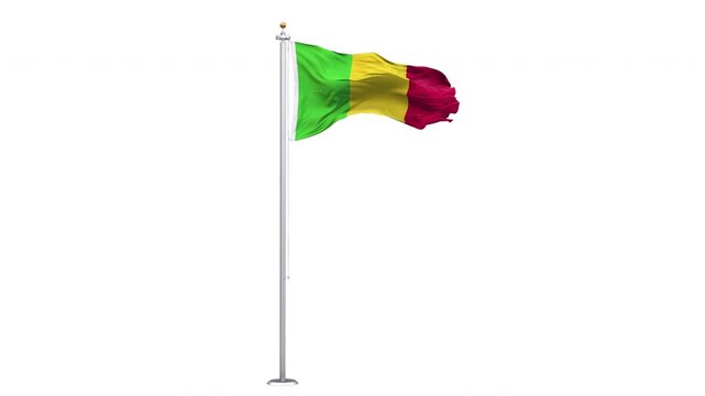 Mali flag waving looping with transparent background, with alpha matte layer for transparency in the background.