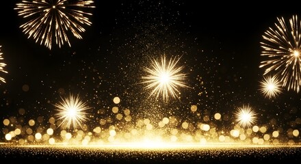 Celebrate success with this stunning golden fireworks and glitter background