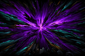 Fototapeta premium dynamic neon green energy streaks exploding over deep purple creating vibrant motion blur effects