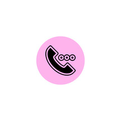 A black telephone receiver icon with three dots is displayed inside a pink circle