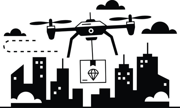 Cutting-Edge Drone Delivery Over Cityscape Promises Swift, Secure, and Futuristic Shipping, Revolutionizing Logistics with Speed and Precision for Modern Consumers