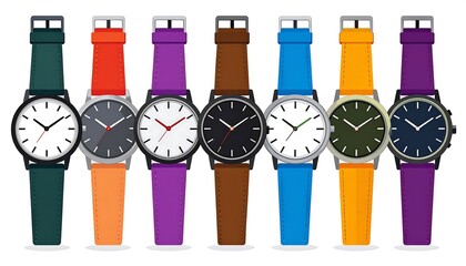 Colorful Wristwatches Displayed in a Row - Timekeeping Accessories.