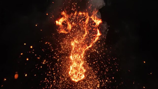 Fiery question mark burning brightly in the darkness, a mysterious symbol of uncertainty and challenge, perfect for adding drama and intrigue to your project