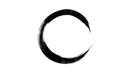 A black ink brush stroke forming an open, incomplete circle on a white background, reminiscent of a Zen Ensō. © sanatun