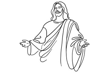 Jesus Line Art with Open Arms &ndash; Minimal One-Line Christian Illustration