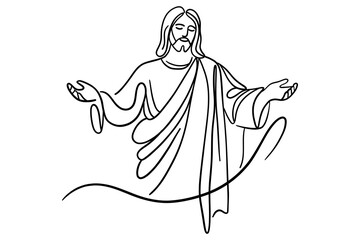Jesus Line Art with Open Arms &ndash; Minimal One-Line Christian Illustration
