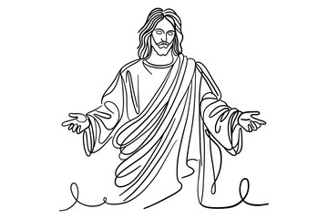Jesus Line Art with Open Arms &ndash; Minimal One-Line Christian Illustration