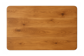 Wooden cutting board with natural wood grain texture on transparent background, kitchen utensil, food preparation surface