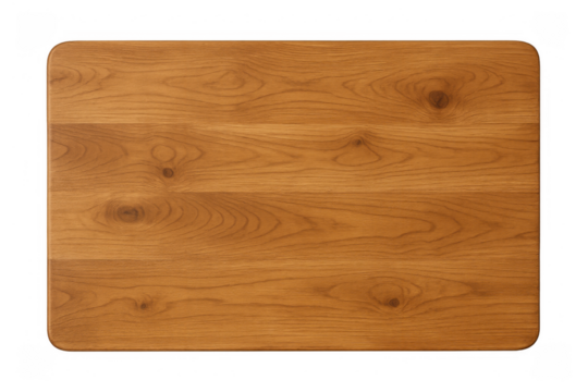 Wooden cutting board with natural wood grain texture on transparent background, kitchen utensil, food preparation surface