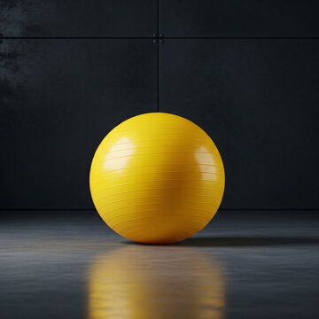 Minimalist 3D Yellow Stability Ball on Dark Floor