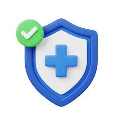 Obraz premium 3d blue shield with a green cross, representing health and safety.
