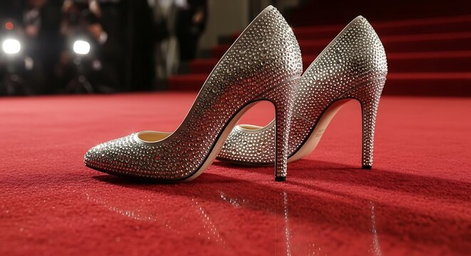Elegant Silver Heels on Red Carpet - Glamour and Style.