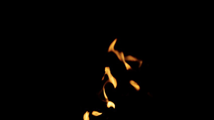 fire flames of campfire over black background, for overlay