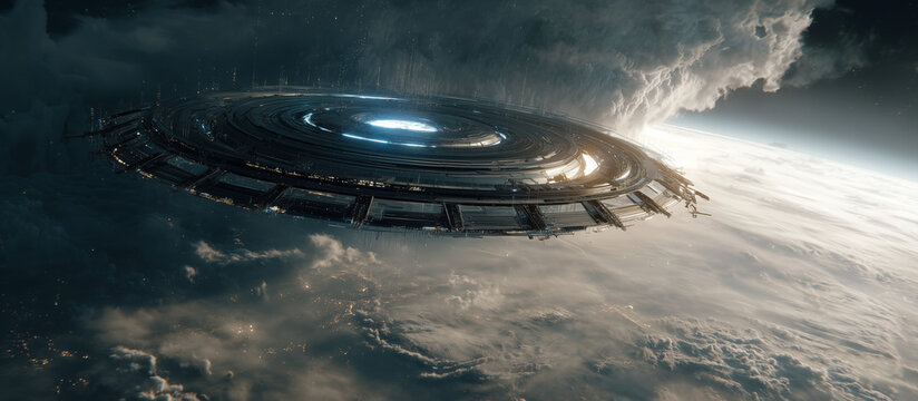 Futuristic space station orbit over Earth, creating a sense of wonder and awe for space exploration, perfect for science fiction and future technology projects