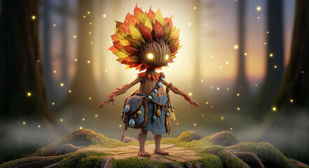 fantasy forest guard creature made of wood