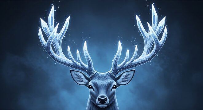 Majestic Stag with Glowing Antlers in Mystical Forest.