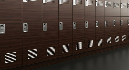 Fototapeta premium Modern 3D Render of Dark Wood Lockers