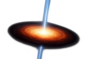 Quasar emitting relativistic jets from a supermassive black hole with accretion disk, cosmic phenomenon, transparent background