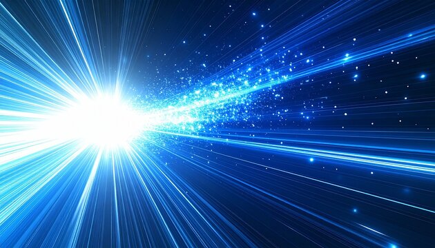 青い光が中心から放射する宇宙空間