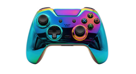 Vibrant neon gaming controller modern console gamepad futuristic design abstract art piece transparent background