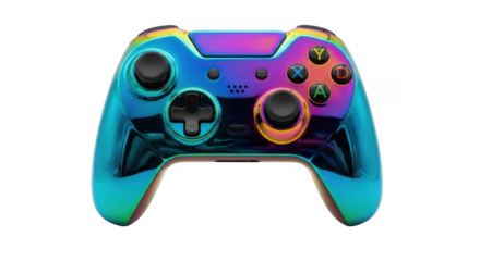 Vibrant neon gaming controller modern console gamepad futuristic design abstract art piece transparent background