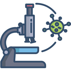 Scientific Microscope And Green Virus Molecule Illustration On Transparent Background