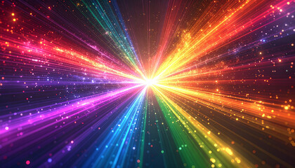 Obraz premium 虹色の光が放射する多彩な空間