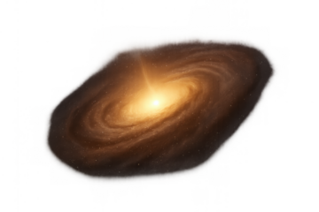 Spiral galaxy with glowing core rotating in cosmic space, forming stars and nebulae, on transparent background