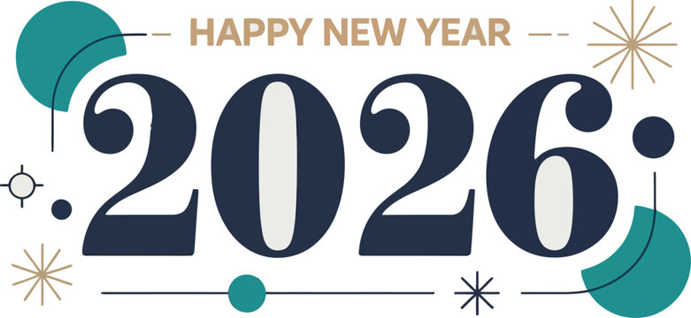 Happy new year 2026 modern festive greeting card design banner