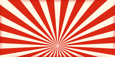 Striped retro circus banner empty central space for headline. Vintage design for poster template, magic show, theatre, attractions, carnival events. Horizontal vector illustration red beige colors © Dukhanina Ekaterina