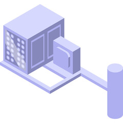 Isometric Illustration of an Air Conditioning Unit with Cooling Fan and Outdoor Condenser Machine on a White Background with a Simple Industrial Design
