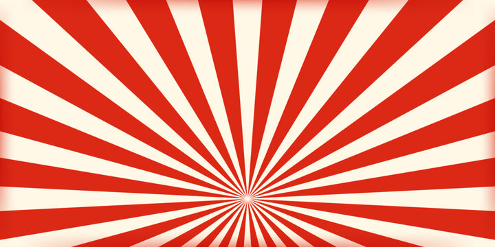 Striped retro circus banner empty central space for headline. Vintage design for poster template, magic show, theatre, attractions, carnival events. Horizontal vector illustration red beige colors