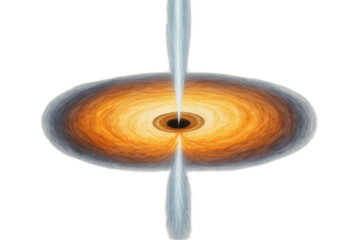Black hole with accretion disk and relativistic jets illustration, showing powerful cosmic phenomena and gravity in space