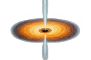 Black hole with accretion disk and relativistic jets illustration, showing powerful cosmic phenomena and gravity in space