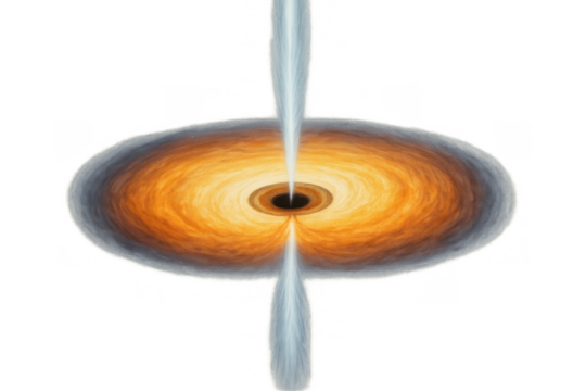 Black hole with accretion disk and relativistic jets illustration, showing powerful cosmic phenomena and gravity in space