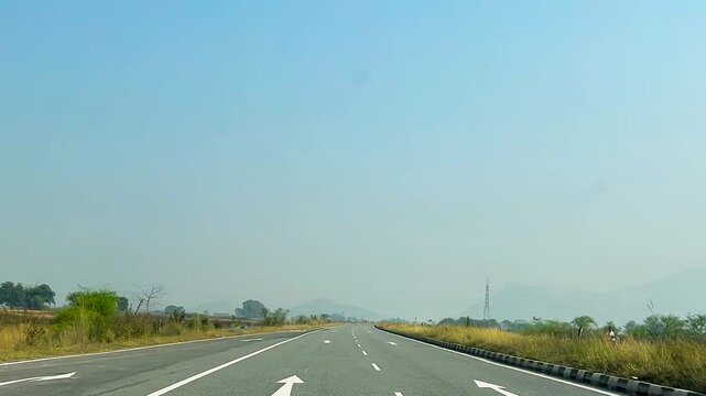 Empty highway in the rural area of India, rural road in Jharkhand, India, empty countryside road 
