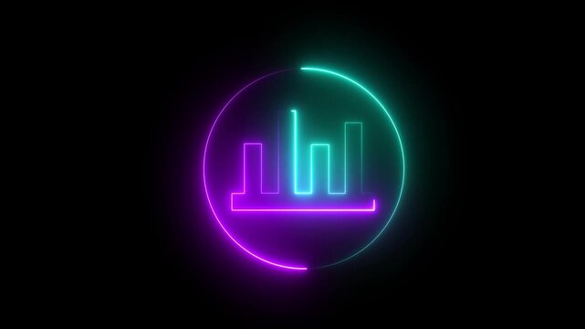 Abstract neon business growth and graph chart icon. Glowing neon business graph growth up arrow animation icon on black background. Business growth and success arrow.4K VIDEO