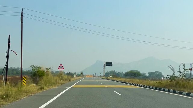 Empty highway in the rural area of India, rural road in Jharkhand, India, empty countryside road 