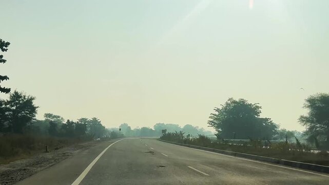 Empty highway in the rural area of Jharkhand, India, rural road in Jharkhand, India, empty countryside road 