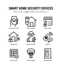 Smart Home Security Icons Set  Line Style Safety Device Symbols