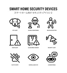 Smart Home Security Icons Set 2  Outline Safety Alert Symbols