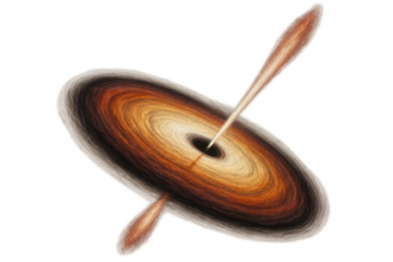 Black hole accretion disk with powerful jets ejecting plasma, cosmic singularity creating gravitational force fields, transparent background