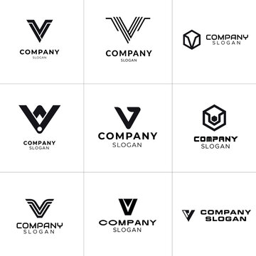 Minimal V Letter Logo Set &ndash; Modern Geometric Monogram Icons in Black and White