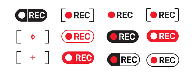 Vector REC Recording Icon Set - Live Status Indicator Button Graphics Collection