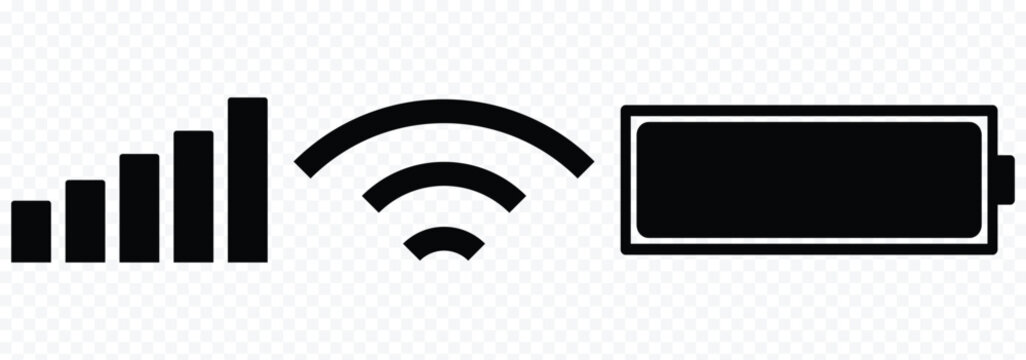 Status bar icon. Status bar phone icon. Set of android status bar icon vector set. Smartphone notification icon vector set. Set of status bar icon. Mobile phone system icons. Signal, wifi, and battery