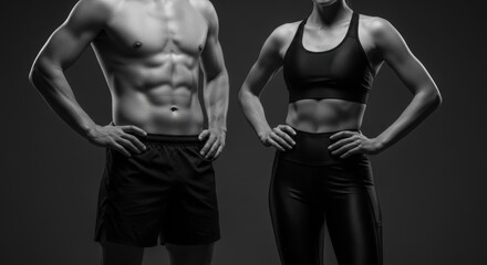 Striking Black and White Image of Fit Man and Woman.