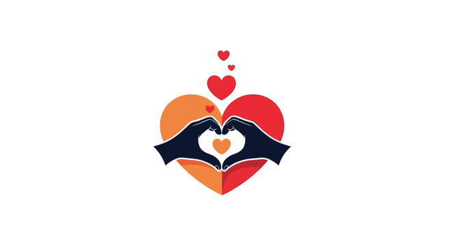 Two hands forming a heart shape with a colorful background heart symbolizing love charity and compassionate community support.