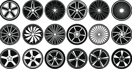 Car rims, alloy wheel collection, stylish rim patterns, modern automotive wheels, sport car accessories, custom design rims, steel wheel illustration