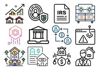 Real estate icons set for web design featuring home and business symbols