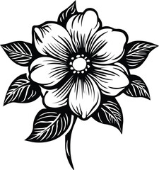Elegant black and white flower illustration with leaves